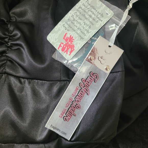 NWT FOXY JEANS COUTURE Sexy Mini Black Strapless Satin Formal Dress - Limited Ed - Picture 6 of 10